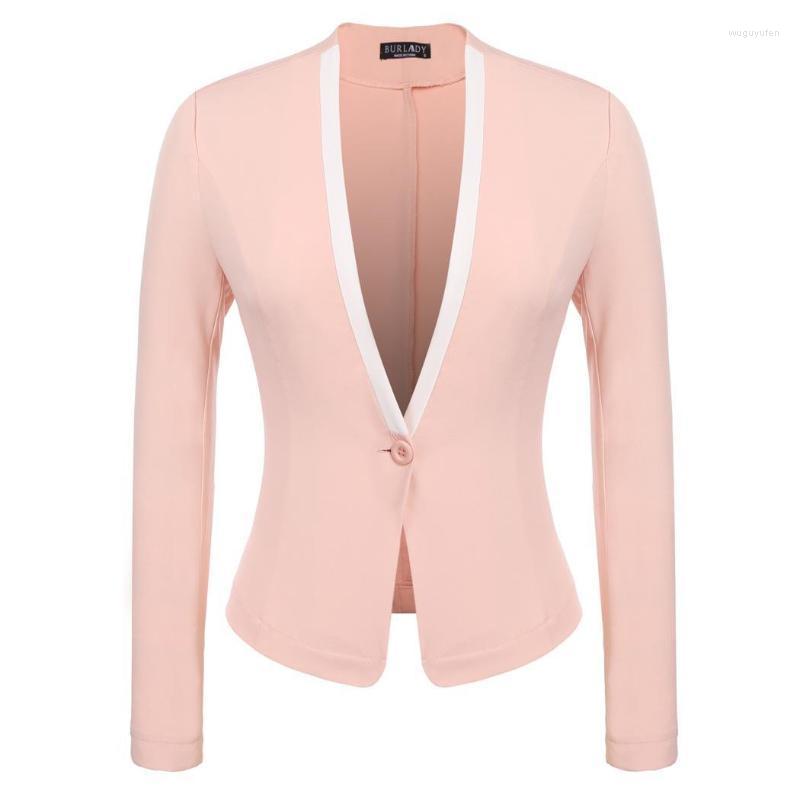 

Women' Suits & Blazers Women Casual Business Stand Collar Long Sleeve Slim Blazer Contrast Color Spring Autumn Single Button Patchwork