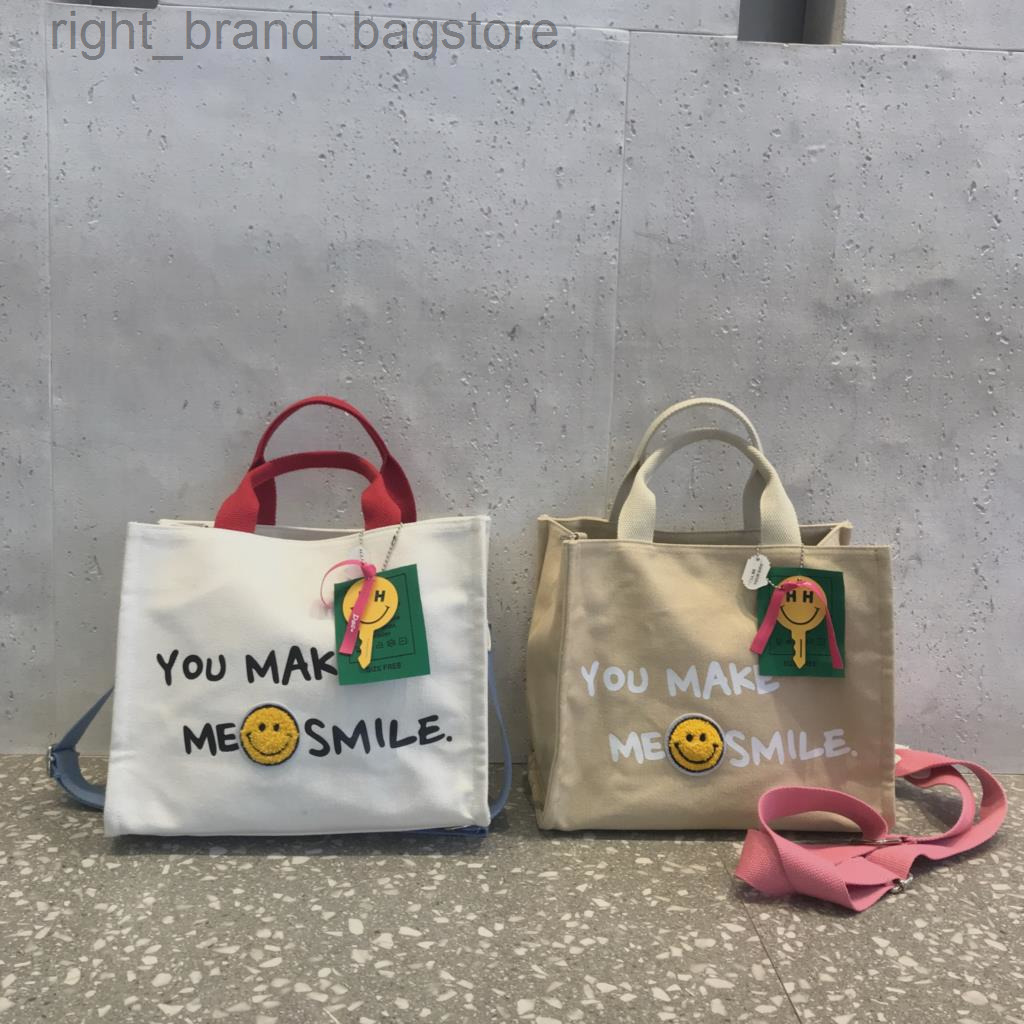

2022 New Canvas Tote Bag Women Letters You Make Me Smile Large Capacity Handle Handbag Female OL Casual Shopper Purse W220812, Khaki