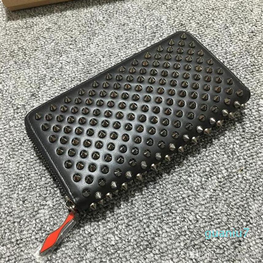 

Name Brand Bags rivets wallet Red Bottom Panelled Spiked Clutch Women Men leather spikes bag handbag Panettone leathers wallets243V, 13