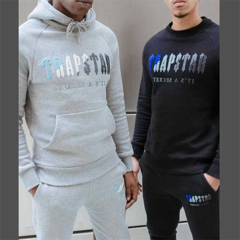 

British Trapstar Embroidered Cotton Sweatshirt and Pants Men's Women's 2 Piece Fashion Casual Activewear, Black