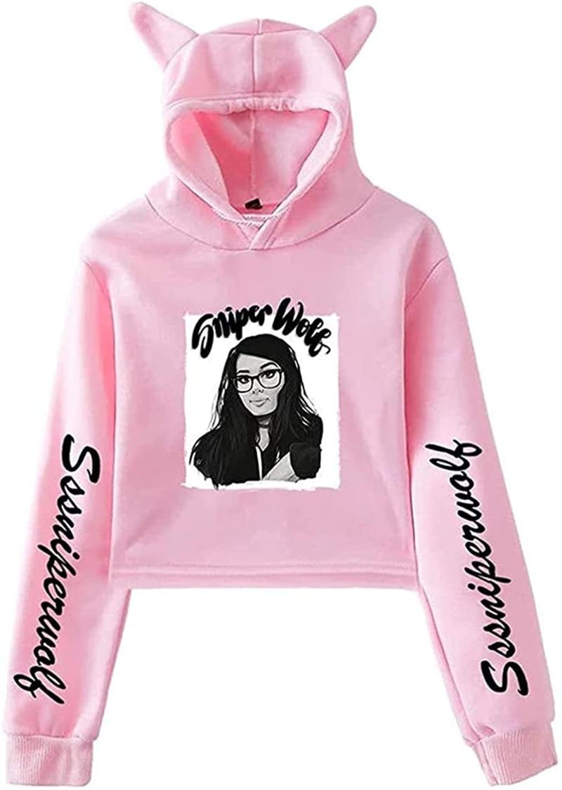 

Women's Hoodies & Sweatshirts SSSniperWolf Merch Pullover Cat Cropped Hoodie Crop Top Women's Harajuku Streetwear Kawaii ClothesWomen's, Navy blue4