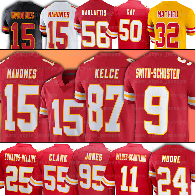 

15 Patrick Mahomes Chiefes Football Jerseys Kansases City 9 JuJu Smith-Schuster Travis Kelce Chris Jones Creed Humphrey Trent McDuffie Skyy Moore Carlos Dunlap, Youth (qiu z )