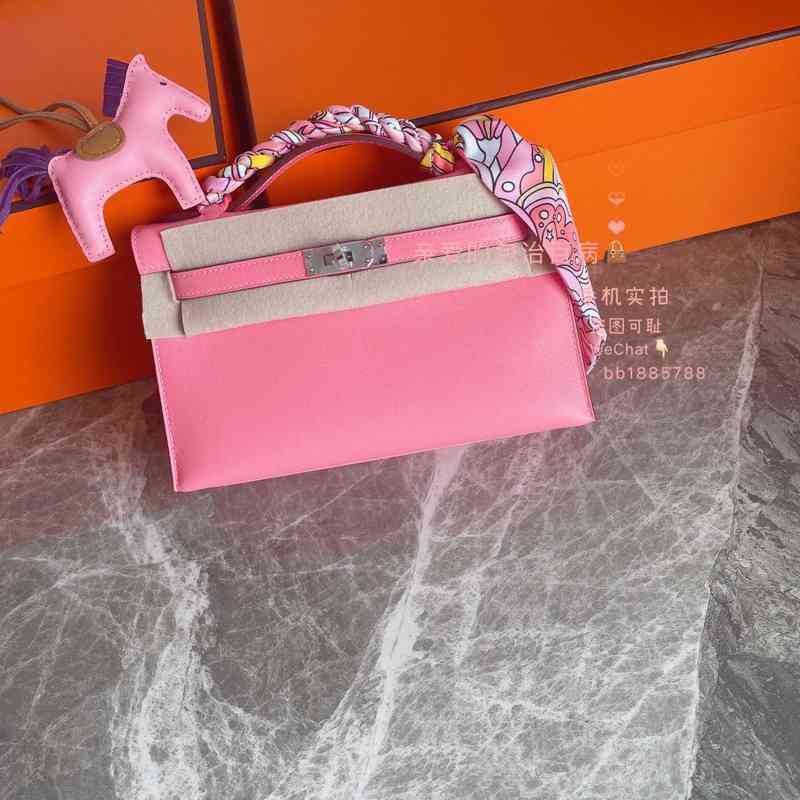 

Kelys Designer Herme Handbags K4 summer pink mini generation Mini Kellies 22cm full hand sewn wax custom swift plain Dinner, Lipstick powder