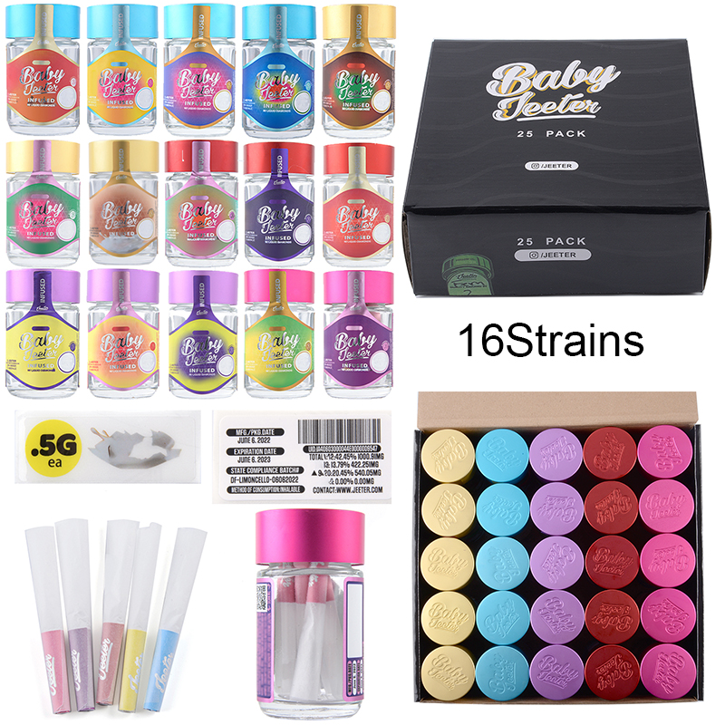 

Baby Jeeter Infused Pre Rolls Glass Jars Wax Containers 0.5g Dry Herb Storages Empty Glass Bottle with Paper 16Strains