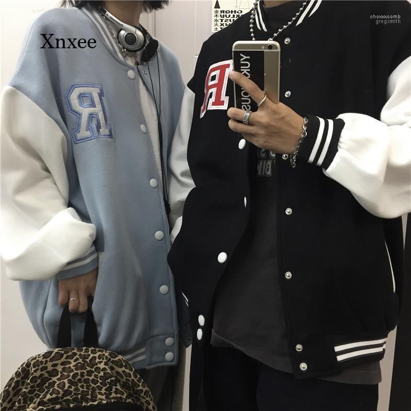 

Women' Jackets Letter Print Caot Baseball Jacket Women Korean Casual Loose Pocket Oversized Bomber Sweatshirt Uniform Streetwear Couple Top, Black