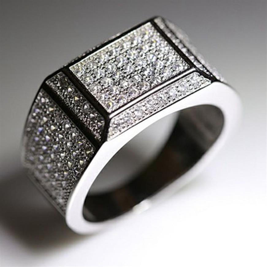 

luxury 18k white gold filled mens ring ice out clear zircon inlaid gf jewelry3401