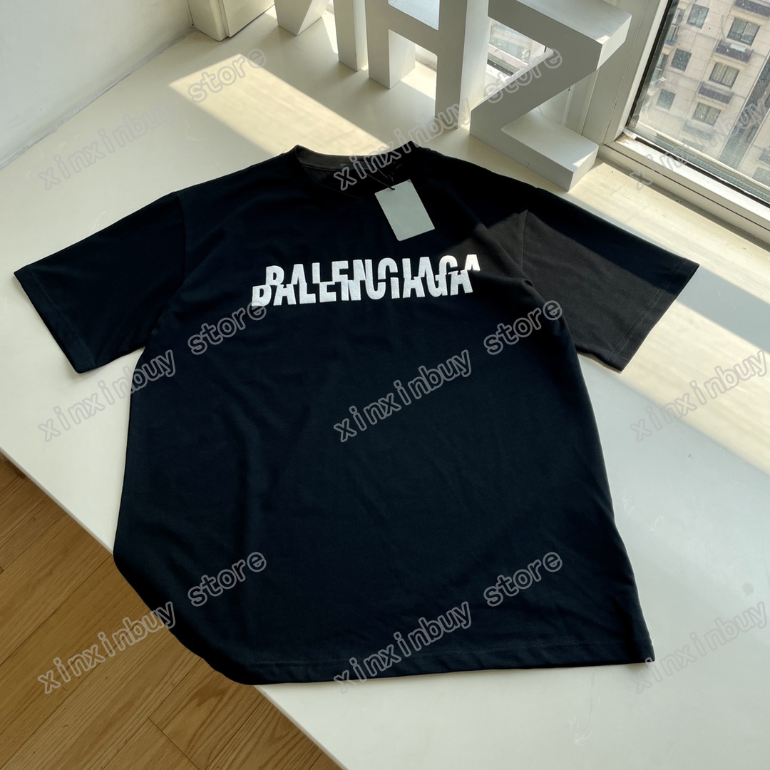 

xinxinbuy Men Women Designers t shirts tee Paris Letter dislocation print Panelled short sleeve Crew Neck Streetwear black M-XL