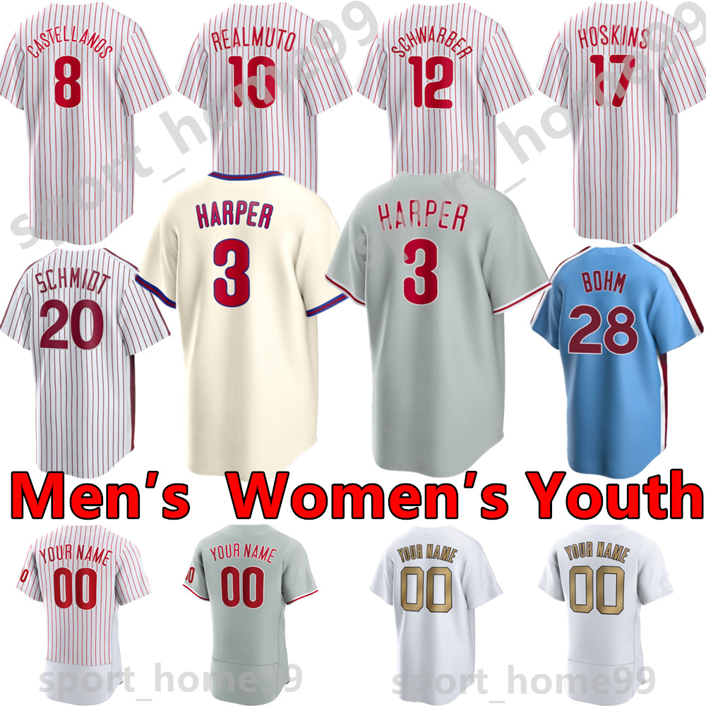 

2022 Top New 10 JT Realmuto Jersey 8 Nick Castellanos 12 Kyle Schwarber 17 Rhys Hoskins 3 Bryce Harpe 28 Alec Bohm Custom Phillies Men Women, Color 2