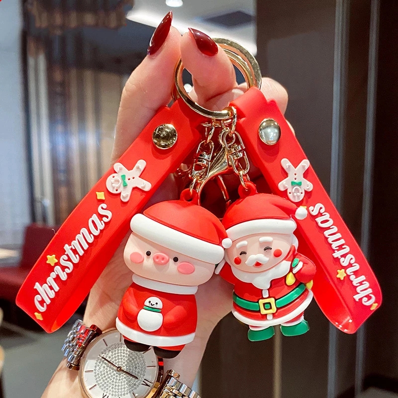 

Party Favor Cartoon cute Santa Claus key chain soft rubber doll car key ring Pendant Fashion Bag Ornament Accessori Keychain Christmas Gift