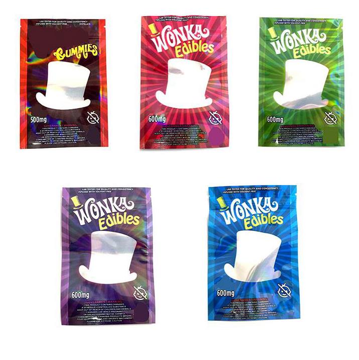 

packaging bags wonka11 arriveal resealable edible candy gummy mylar 600mg plastic with rainb ow film green red blue purple edibles gummies package bag