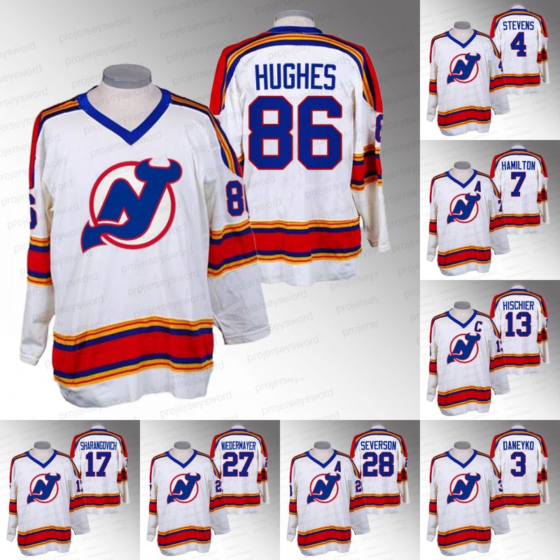 

New Jersey Reverse Retro 2.0 2022-23 White Jerseys Jack Hughes Jesper Bratt Miles Wood Martin Brodeur Damon Severson Scott Niedermayer Patrik Elias Dawson Mercer, Custom