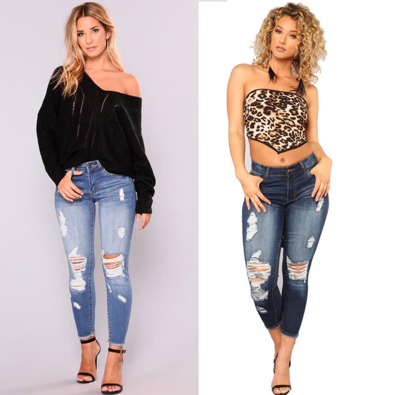 Jeans femme Y2k taille haute Denim pantalon slim déchiré pour trou Vintage crayon pantalon élasticité Stretch pantalon femme
