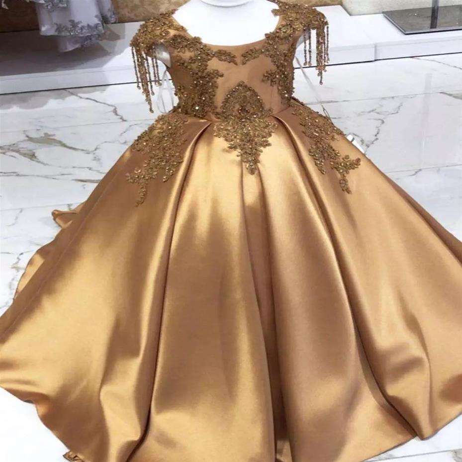 

Gold Crystal Long Flower Girls Dress Pageant Dresses Beaded 2021 Toddler Infant Clothes Little Kids Birthday Gowns2566, Lanvender