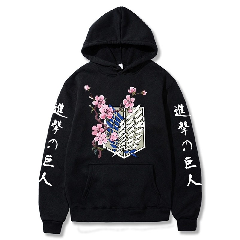 

Anime Attack on Titan Printed Long Sleeved Hoodie Men Women Tops Harajuku Clothes 220811, Black