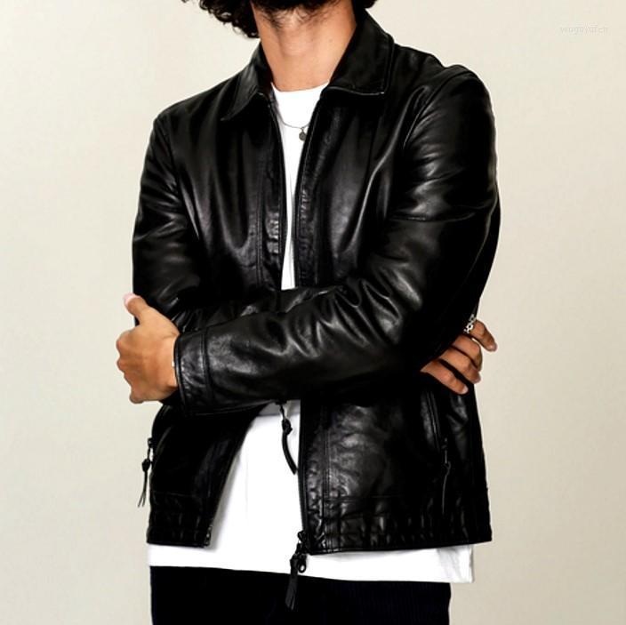 

Men's Leather & Faux Light Winter Oil Pakistan Wax Sheepskin Wash Do Old Fold Man Motorcycle Jacket, Black
