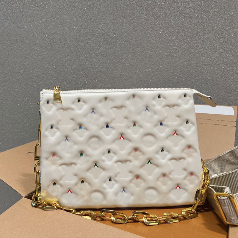 

Chain Crossbody Clutch Bag Women Shoulder Bags Handbags Purse Fashion Colored Embossed Letters Organ Metal Hardware Zipper Closure Interior Compartment Wallet, Box