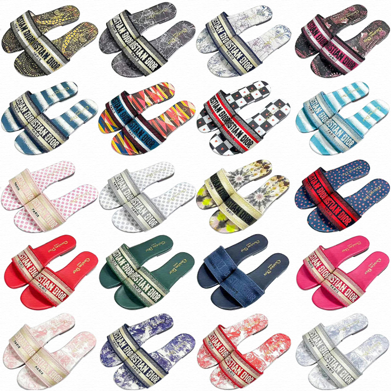 

embroidery slipper slide designer sandals casual shoes sneakers mens womans summer non slip slider multicolor men women shoe sliders sneaker''diors''shoe