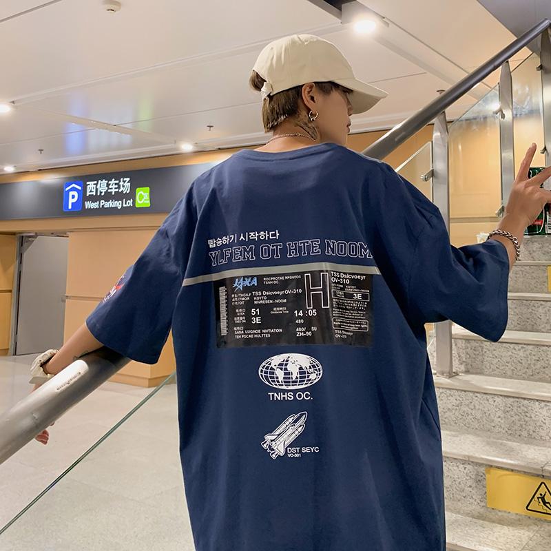 

Men's T-Shirts Summer Small Fresh Hong Kong Style Fashion Trend Student Men's And Women's T-shirt Short-sleevedMen's, Navy