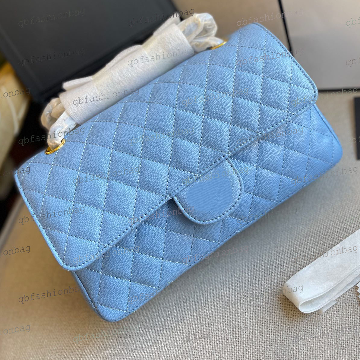 

French Designer Quilted Caviar Double Flap Bag Calf Diamond Check Hardware Chain Classic Womens Shoulder Crossbody Multi Pocket Designer Large Capacity Handbags, Box