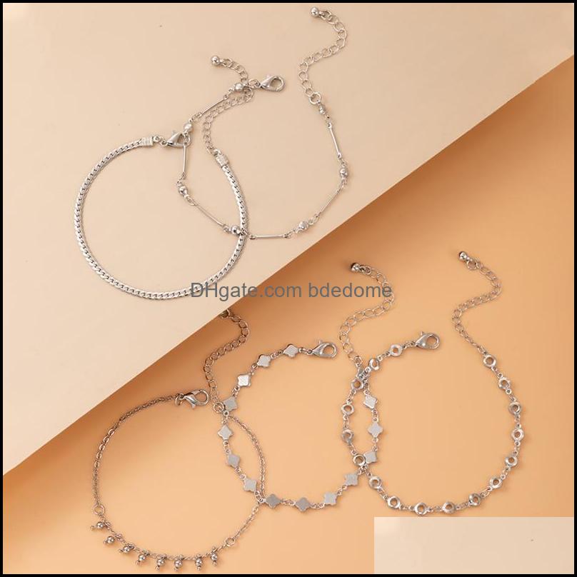 

Anklets Jewelry Tassel Bracelets For Women Charms Gold Color Alloy Metal Geometric Adjustbale Party Accessories 5Pcs/Sets Drop Dhsdt