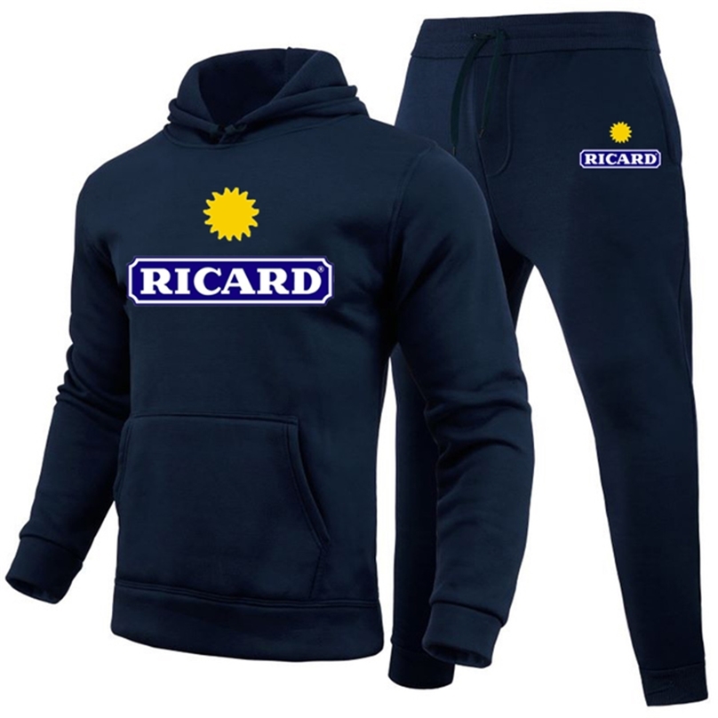 

2 Pieces Sets Tracksuit Hooded Sweatshirt Drawstring Pants Male Sport Hoodies Running Sportswear Ricard Men Brand Autumn Winter 220811
