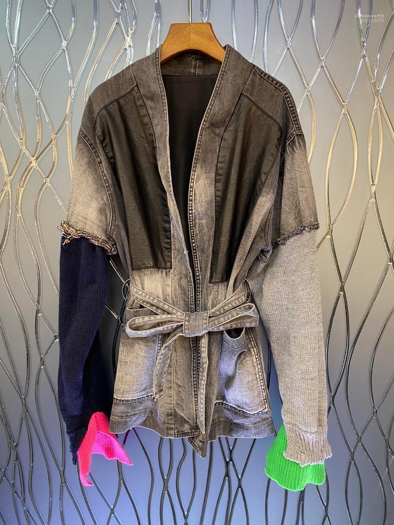 

Women' Jackets The 2022 Splicing Knitting Cardigan With V-neck Jean Jacket 1016, Gray