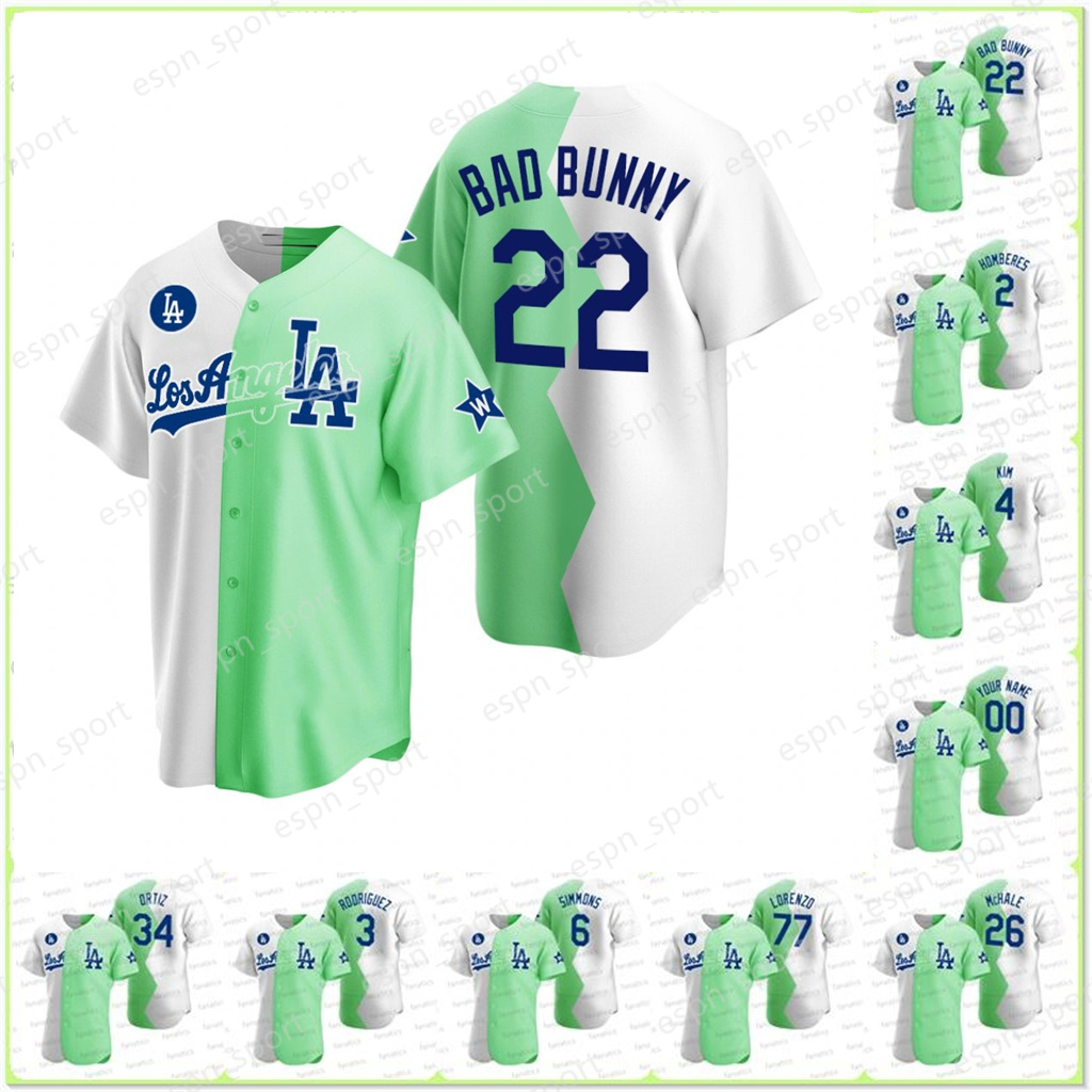 

2022 Dodgers Celebrity Game Split All-Star Softball Jersey Vladimir Guerrero Jr. Bad Bunny Shawn Green Jojo Siwa Joel McHale Jerry Lorenzo J.K. Simmons, Custom any name number