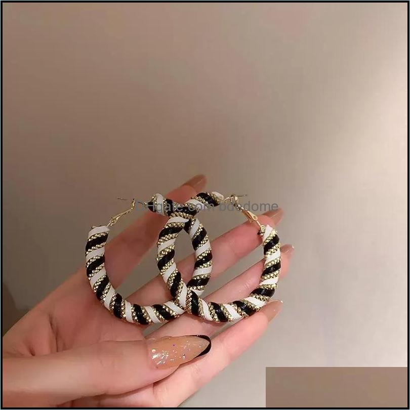 

Hoop Hie Earrings Jewelry Fashion Europe And America Personality Black White Striped Temperament Female Je Dhuql