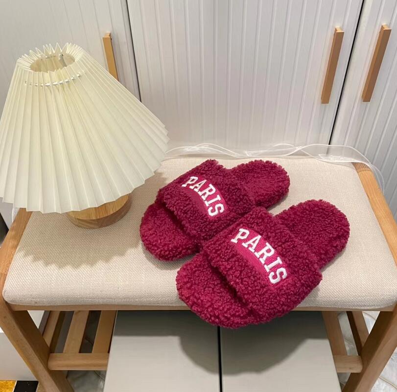 

Embroidery Letter Slippers Designer Winter lamb Wool Slipper Top Quality Womens Fur Fluffy Comfortable Warm Outdoor Flat Bottom Casual Ladies Sandal, Not sent separately