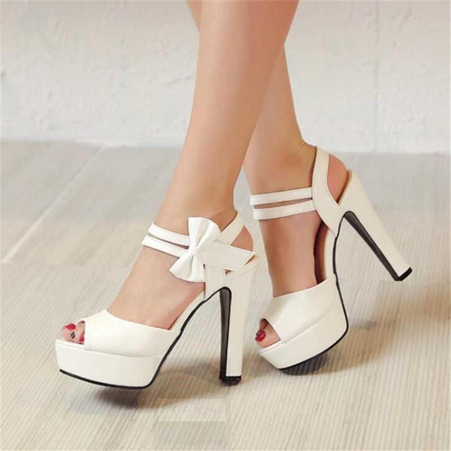 

Sandals female summer 2020 new high-heeled fish mouth shoes bow sexy rough with waterproof platform Roman women's shoes X0526246S, Beige