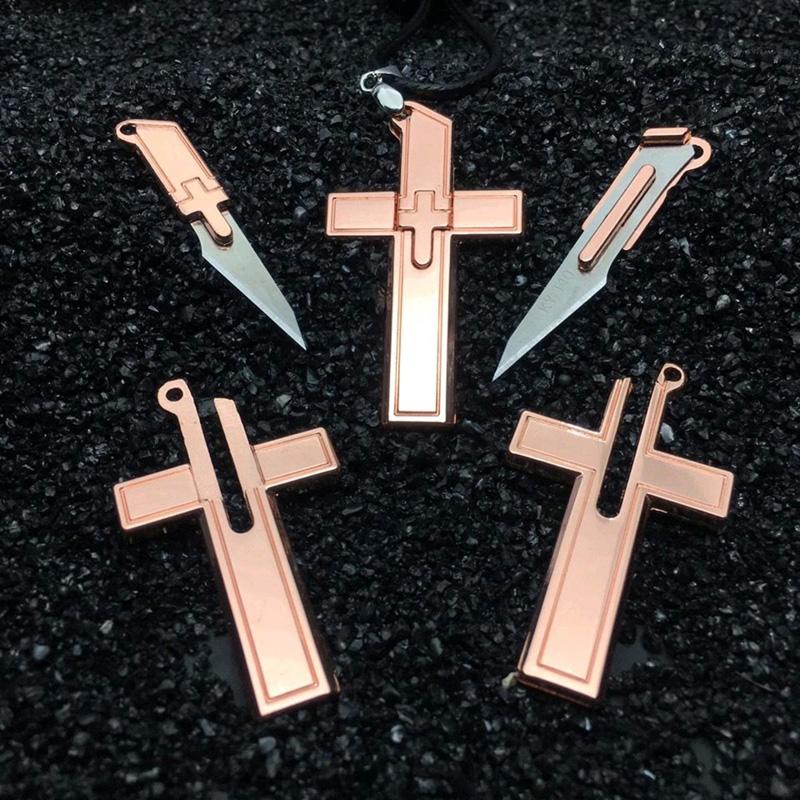 

Charms Mini Knife Unboxing Pocket Pendant Hanging Cross Necklace Self-DefenseCharms