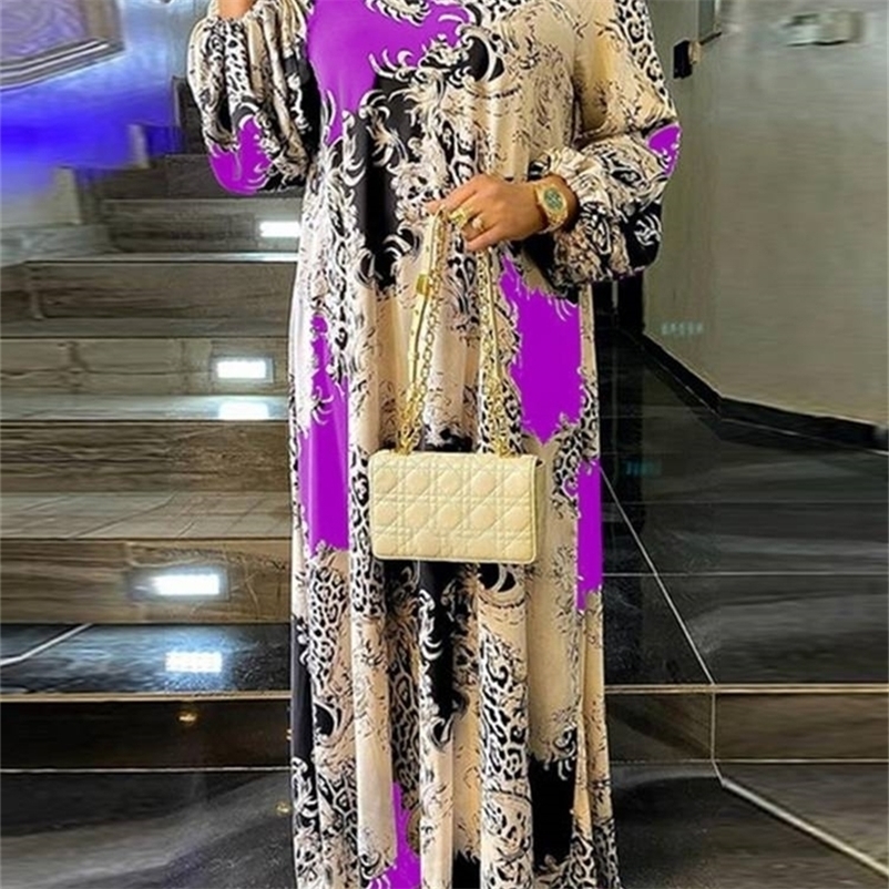 

VONDA Summer Maxi Dress Women Floral Printed Evening Party Dresses Lantern Sleeve Sundress Stand Collar Beach Vestidos Robe 220811, B-green