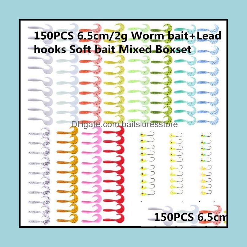 

Baits Lures Fishing Sports Outdoors 150Pcs 6.5Cm/2G Worm Baitandlead Hooks Soft Bait Mixed Boxset Swimbait Artificial Maggot Dhkos