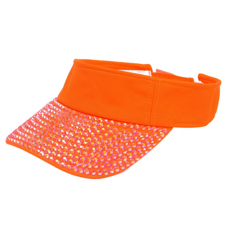 

Visors Shiny Rhinestone Neon Orange Sun Visor Cap For Women Summer Swimming Party Dance Team Fluorescent Yellow Pink White BlackVisors