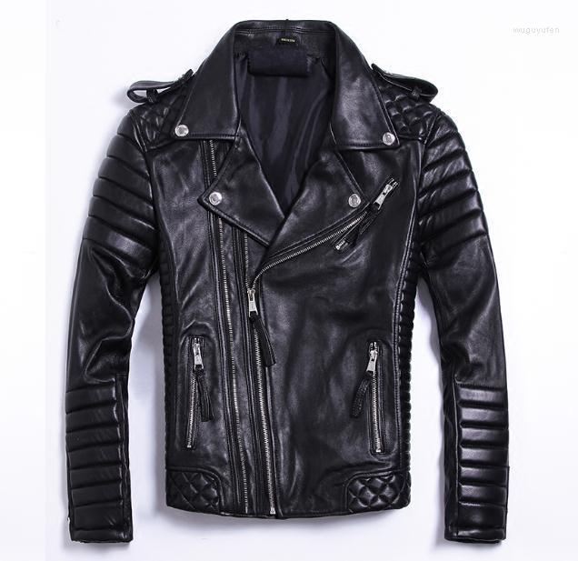 

Men' Leather & Faux Size Free Brand .Plus Soft Sheepskin Coat For Man Genuine Jacket.fashion Slim Motor Clothe, Black