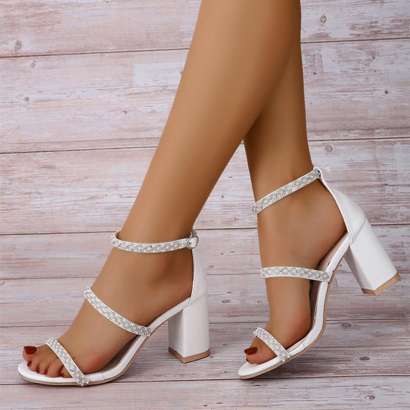 

Sandals Women's High-heeled Fashion All-match Solid Color Bundle Feet Comfortable Slippers Sandales FemmeSandalsSandals, White