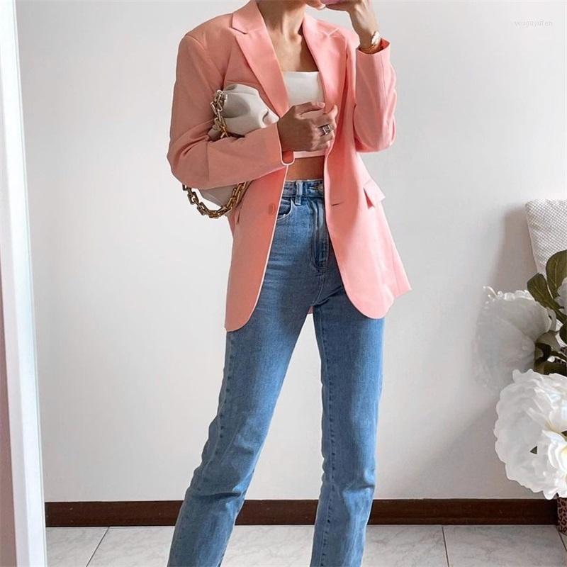 

Women' Suits & Blazers ZXQJ Women 2022 Fashion Single Breasted Loose Fitting Blazer Coat Vintage Long Sleeve Pockets Female Outerwear Chic, As picture