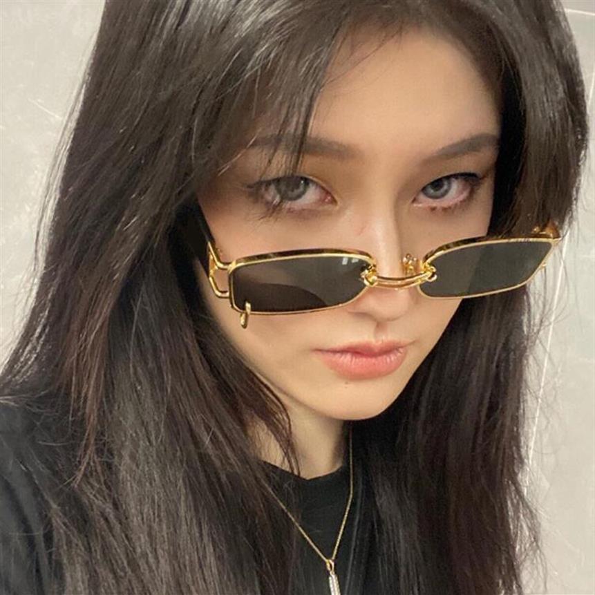 

Fashion Small Rectangle Punk Sunglasses Women Brand Designer Vintage Metal Ring Decoration Men Sun Glasses Shades UV4003183