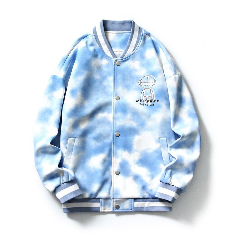 

Men's Jackets Couple Style Tie-dye Baseball Uniform Street Fashion Brand Cardigan Cartoon Print Loose Plus Size Jacket Windbreaker JacketMen, Black