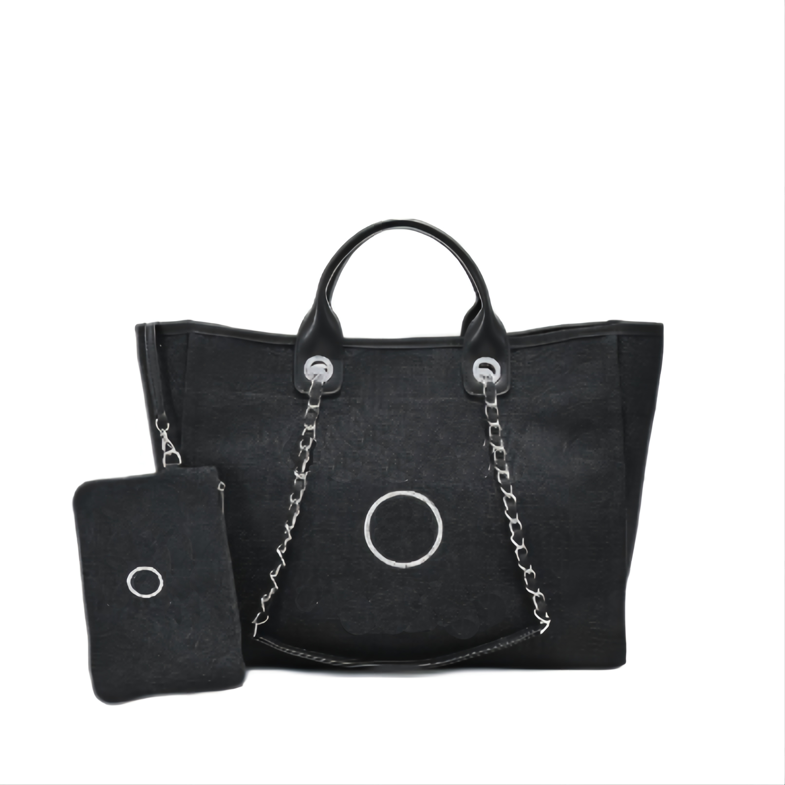 

Women beach bag high quality Canvas Shopping Bags silver chain leather double straps handle Shoulder Handbags coin pouch mummy Totes Large Travel Luggage 39cm, Paper bag;don't choose separately