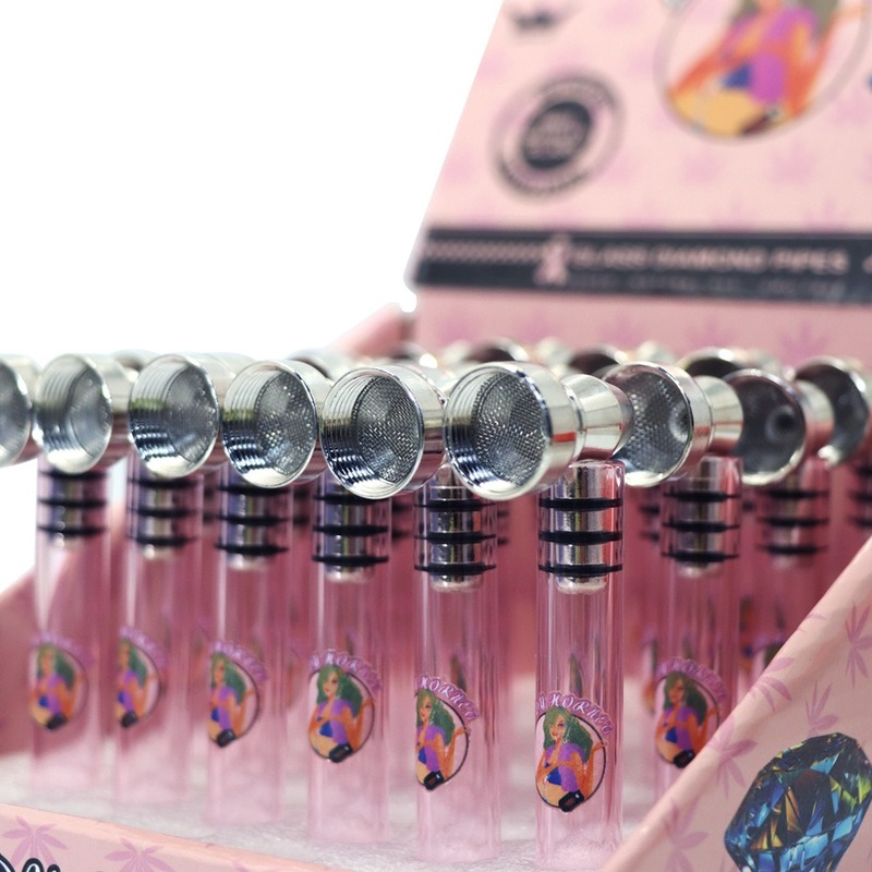 Smoking Pipes Pink pyrex oil burner pipe for girl style lady loved Portable metal glass oil burner bong-image-788720842
