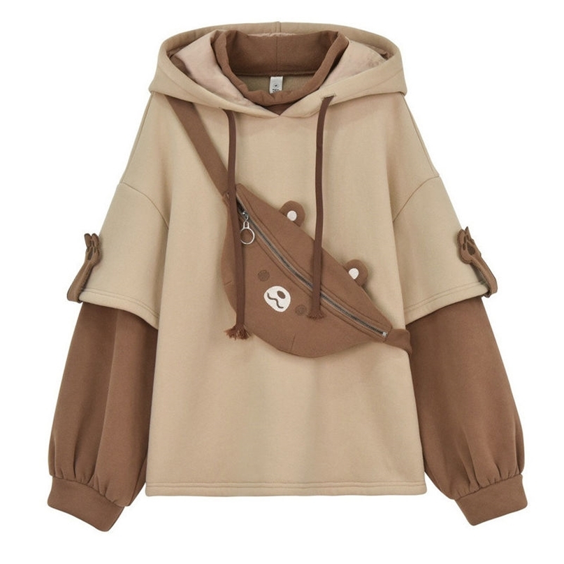 

Harajuku aesthetic bear anime hoodie women korean kawaii crewneck long sleeve oversized streetwear kpop Y2K winter clothes tops 220811, Beige