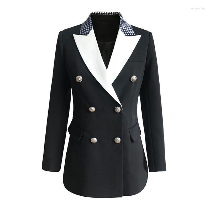 

Women' Suits & Blazers -3XL High Quality 2022 Fashion Stitching Color Fabric Slim Temperament Silver Metal Button Commute Woman, Black