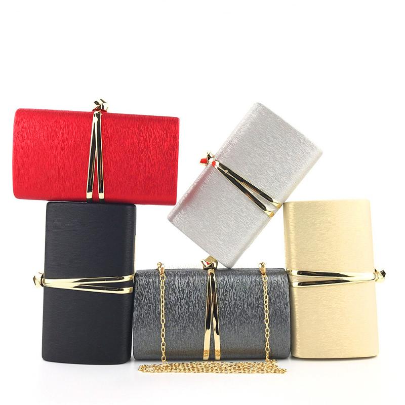 

Evening Bags Women's Clutch Bag Metal Strip Luxury Designer Handbag Bride Wedding Purse With Chain Shoulder Gold/silverEvening, Red