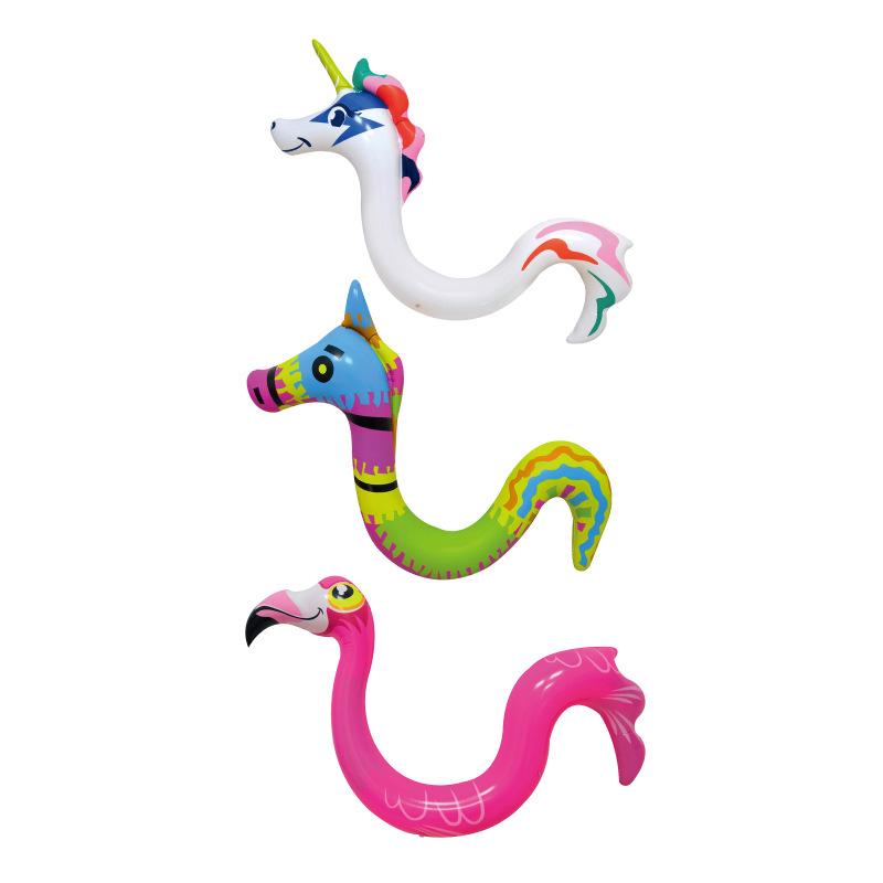 

play in the water inflatable 3d animals swimming noodle stick water toys pvc material 51 57 x 7 5 250g 3 types  flamingo seahorse colorful pattern