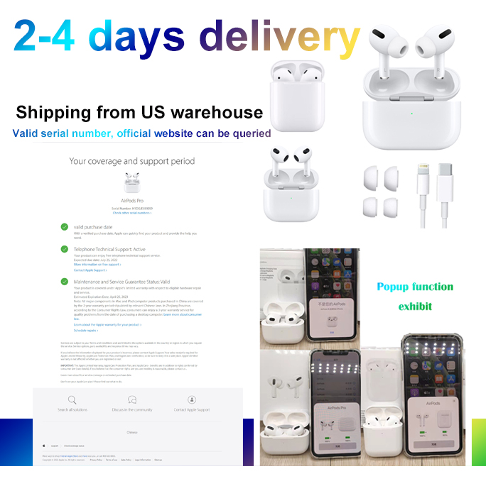 

Valid Serial Number for Apple Headphonesair Pro Air gen 2 Pods AP3 AP2 Bluetooth Headphones H1 Chip Metal Rename GPS Wireless Headphones