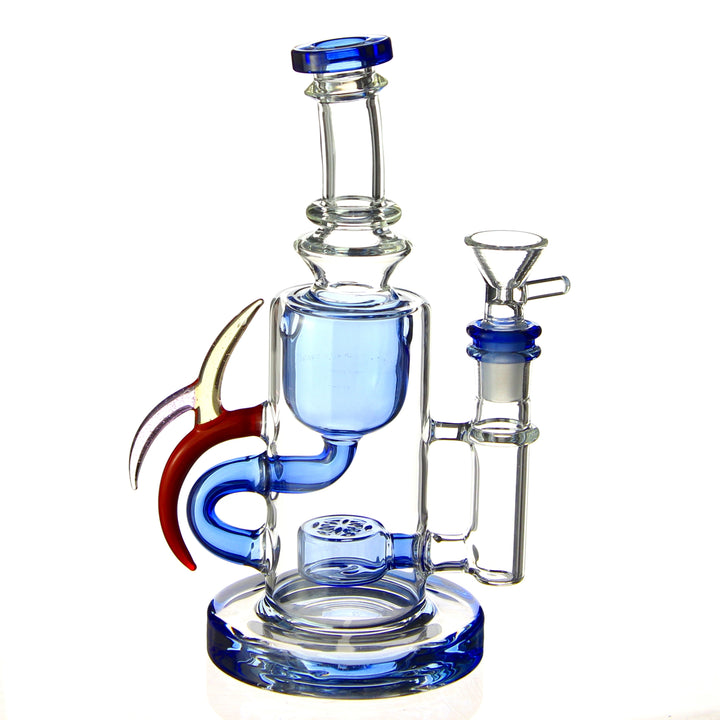 

8 inches sculpted horns hookah recycler ergonomic design glass bong with geometric laser cut seed of life percolator and 14mm female joint