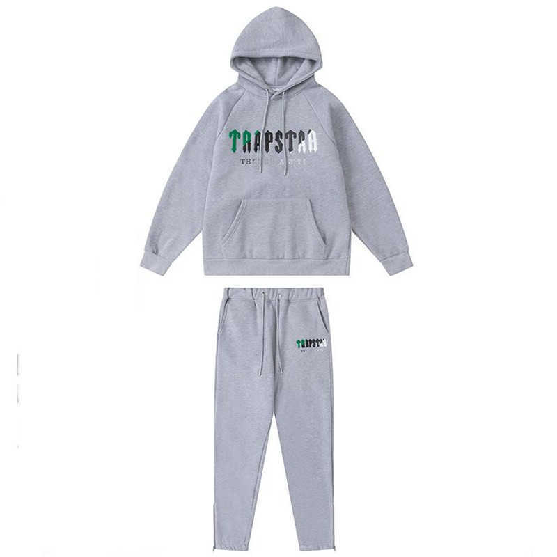 

Autumn Winter Fashion Embroidery Sportswear Casual Hoodie Men's Tracksuit Two-piece Trapstar Sweatshirts Sweatpants Sports Suit, Gray