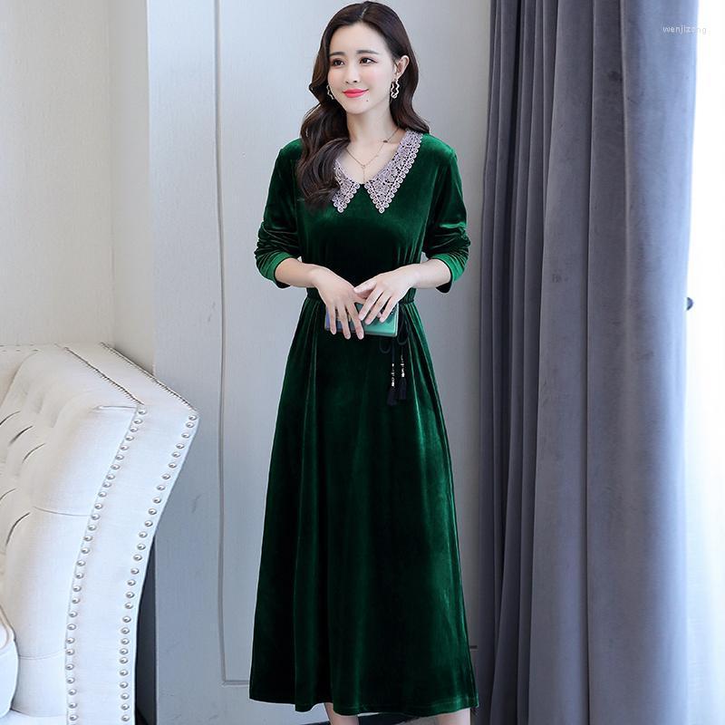 

Casual Dresses 5XL 6XL Plus Size Women Autumn Dress Lady Korean Style Vintage Solid Party Elegant Long Sleeve Vestido, Black