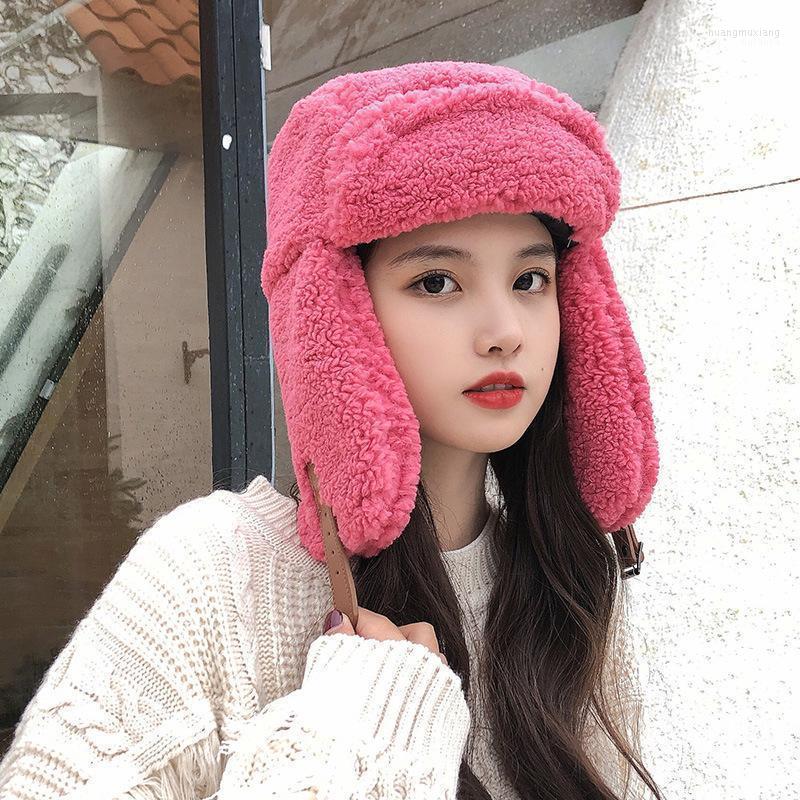 

Beanies 2022 Women's Japanese Lei Feng Hat Winter Cycling Windproof And Cold-proof Ear Caps Lamb Wool Velvet Warm